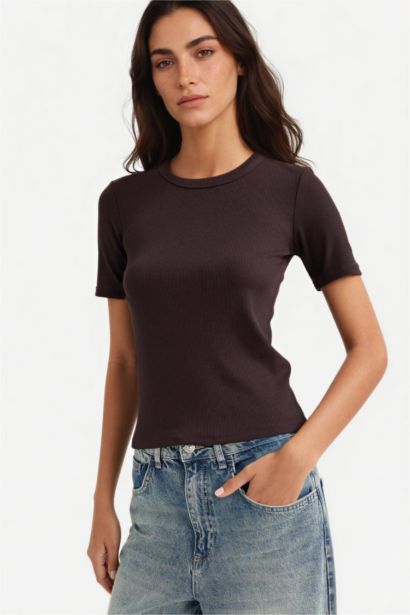 Slim Fit Basic Ribbed Camisole Short Sleeve T-Shirt