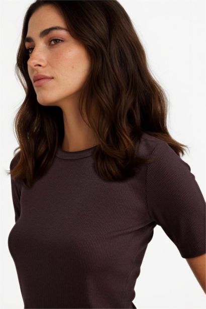 Slim Fit Basic Ribbed Camisole Short Sleeve T-Shirt