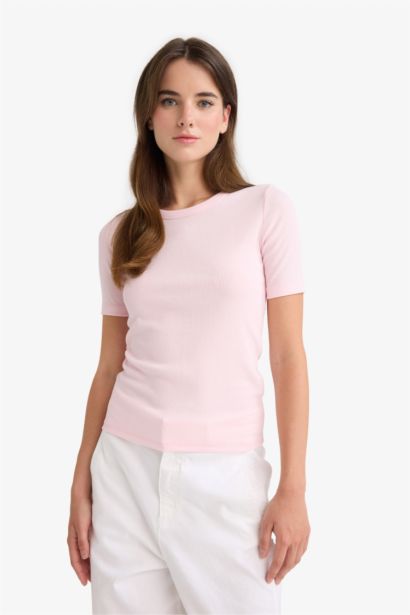 Slim Fit Crew Neck Basic Ribbed Camisole T-Shirt