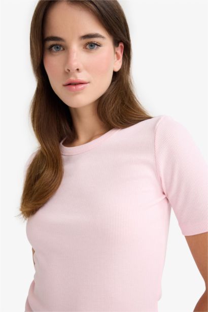 Slim Fit Crew Neck Basic Ribbed Camisole T-Shirt