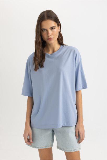 Oversize Fit Crew Neck Cotton Basic T-Shirt