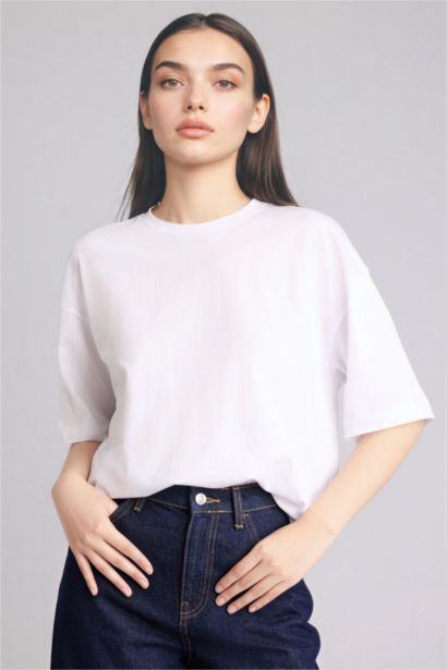 تيشيرت نص ردن بيزك سادة اوفر سايز