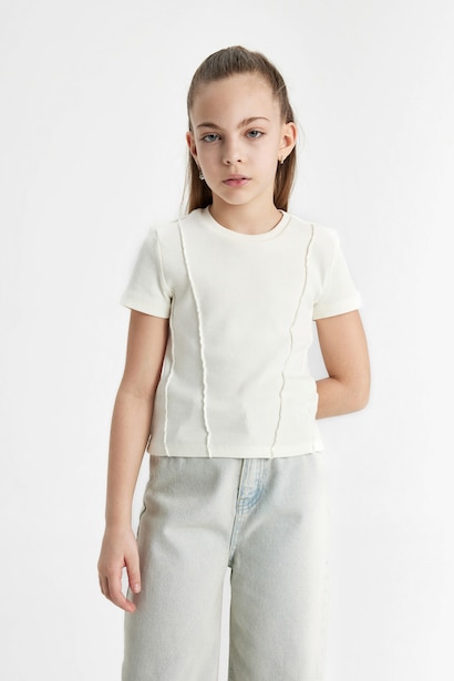 Slim Fit Basic Ribana Tişört Kız Çocuk