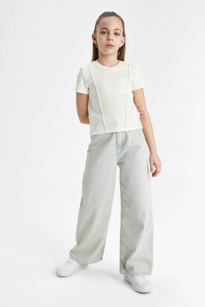 Slim Fit Basic Ribana Tişört Kız Çocuk