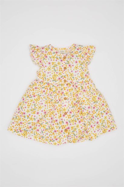 فستان بناتي ذو مظهر كتاني قصة عادية نص كم