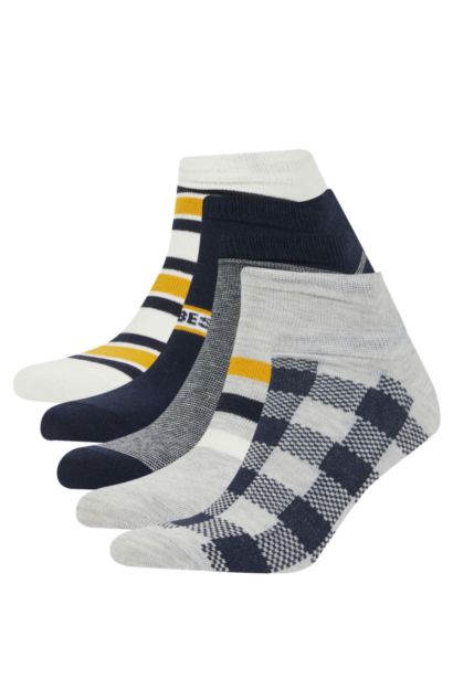 Man Striped 5 Piece Cotton Booties Socks