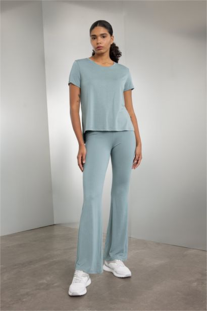 تيشيرت نص كم قصة عادية منسوج من DeFactoFit