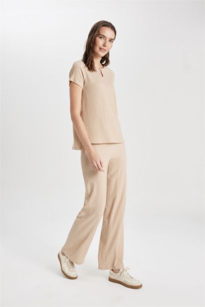 Bürümcük Pantolon Wide Leg Geniş Bol Paça Beli Lastikli