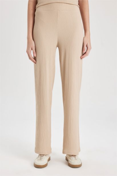 Bürümcük Pantolon Wide Leg Geniş Bol Paça Beli Lastikli