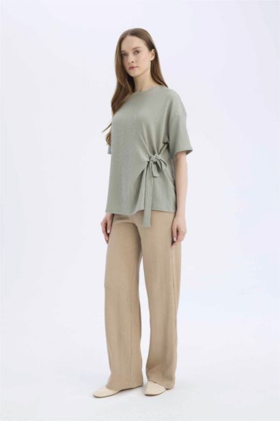 Bürümcük Pantolon Wide Leg Geniş Bol Paça Beli Lastikli
