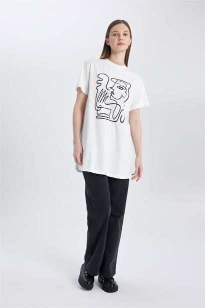 Regular Fit Crew Neck Printed Short Sleeve T-Shirt Tunic