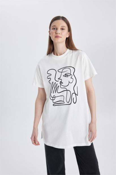 Regular Fit Crew Neck Printed Short Sleeve T-Shirt Tunic