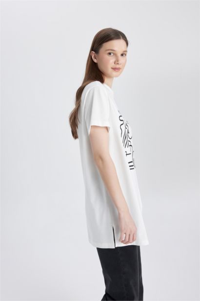 Regular Fit Crew Neck Printed Short Sleeve T-Shirt Tunic