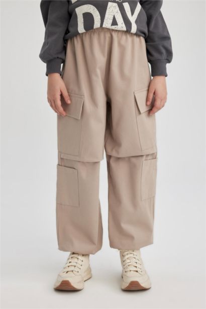 Girl Parachute Cargo Cotton Trousers