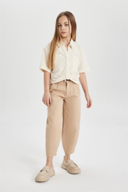 Pantalon Large Coton à Ceinture pour Fille