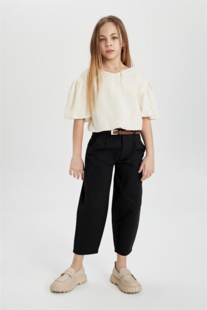 Pantalon Large Coton à Ceinture pour Fille