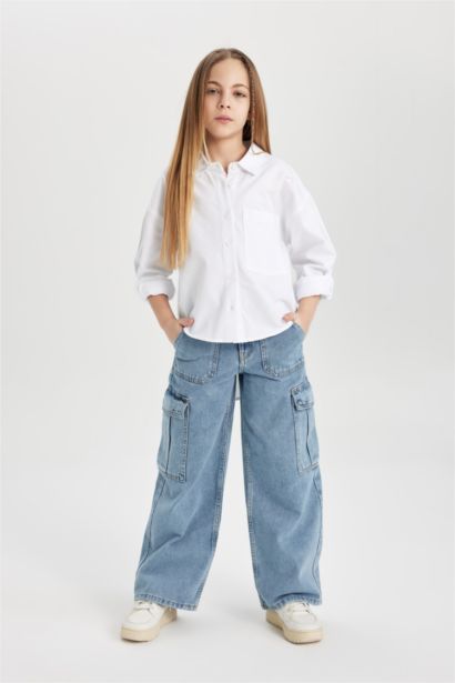 Chemise Oversize Oxford à Manches Longues Pour Fille