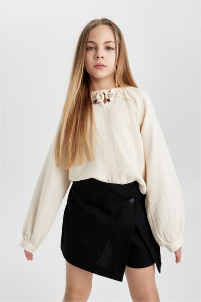 Blouse Mousseline à Manches Longues pour Fille