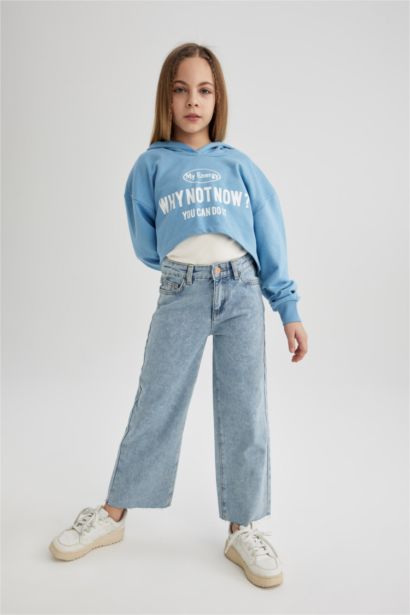 Sweatshirt crop à capuche avec imprimé oversize pour fille
