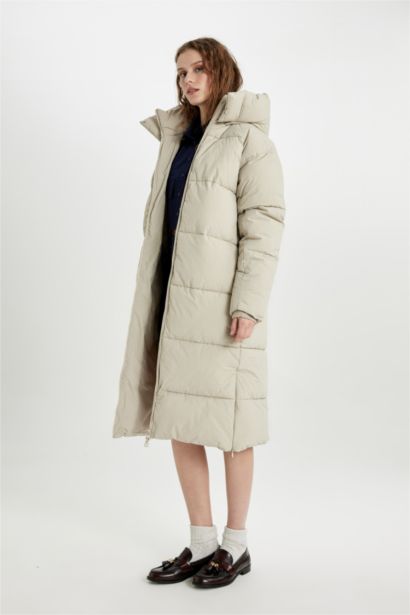 Su İtici Regular Kalıp Kapüşonlu Fermuarlı Cepli Uzun Mont Parka