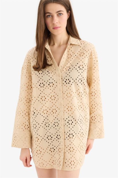 Chemise de plage brodée en coton Coupe droite de Fall in Love