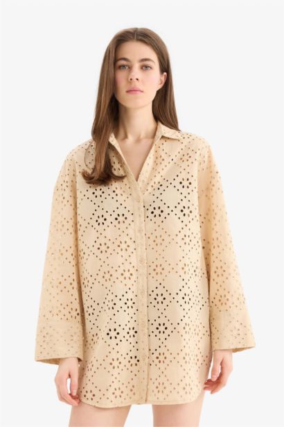 Chemise de plage brodée en coton Coupe droite de Fall in Love