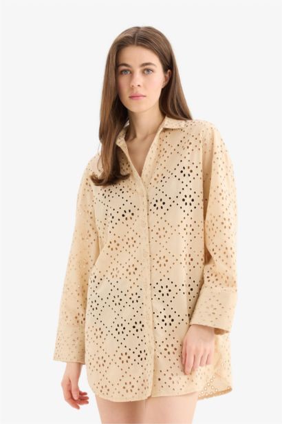 Chemise de plage brodée en coton Coupe droite de Fall in Love