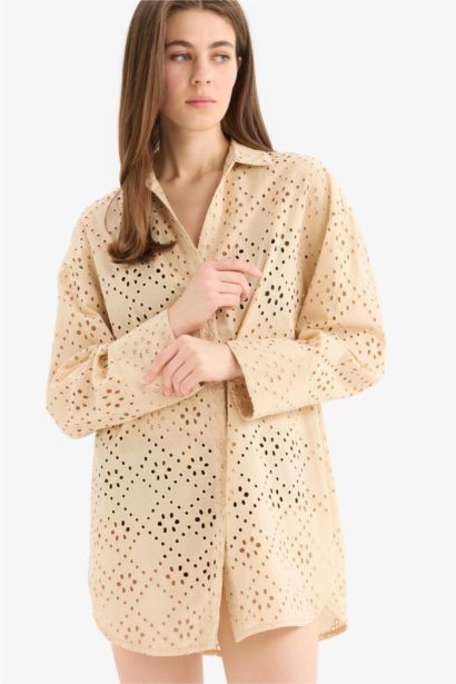 Chemise de plage brodée en coton Coupe droite de Fall in Love