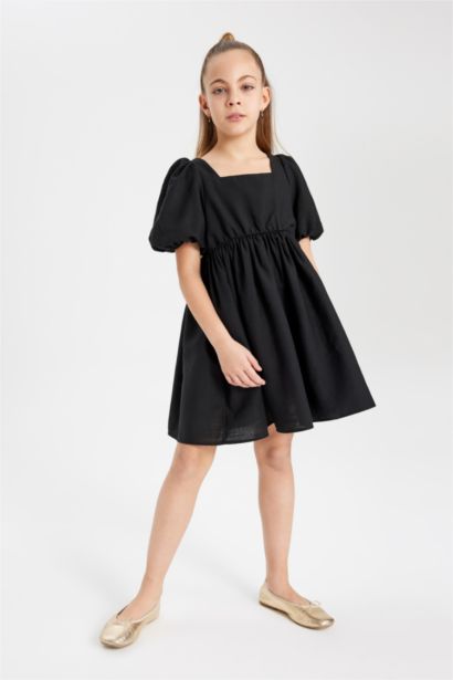 Girl Balloon Sleeve Short Dress