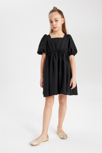 Girl Balloon Sleeve Short Dress