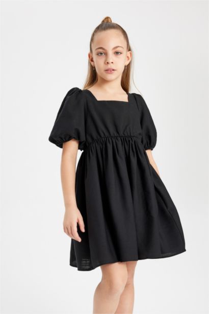 Girl Balloon Sleeve Short Dress