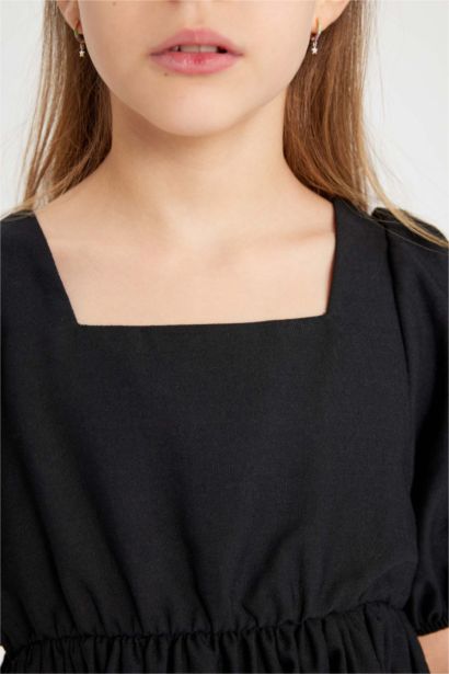 Girl Balloon Sleeve Short Dress