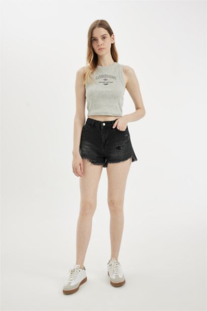 Short Jean Taille Haute Coupe Évasée
