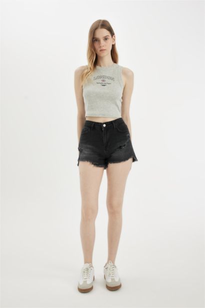 Short Jean Taille Haute Coupe Évasée