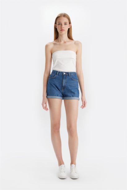Mom Fit High Waist Denim Shorts