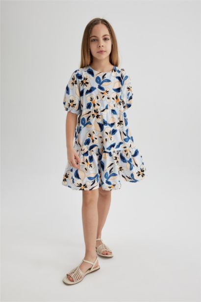 فستان بناتي بوبلين نص كم قصة عادية