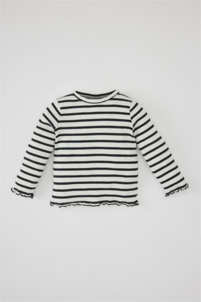 T-Shirt Rayé Coupe Régulière à Manches Longues et Col rond Pour Bébé Fille