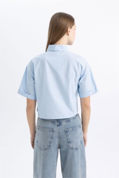 Chemise Oversize Popeline Rayée à manches courtess