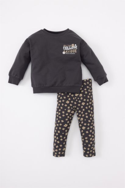 سيت بناتي سويت شيرت وستريج فلورال قماش رقيق - قطعتين