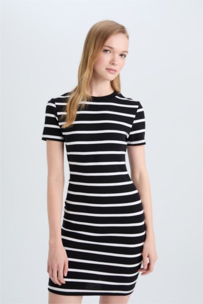Bodycon Crew Neck Striped Camisole Mini Dress