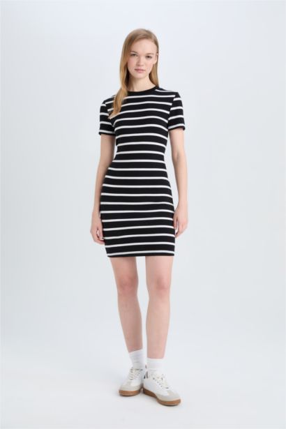 Bodycon Crew Neck Striped Camisole Mini Dress