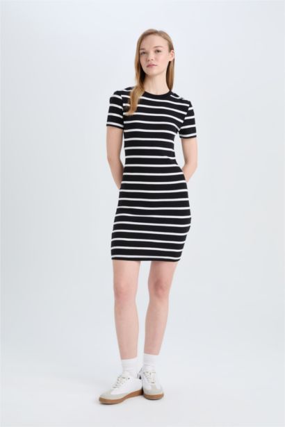 Bodycon Crew Neck Striped Camisole Mini Dress