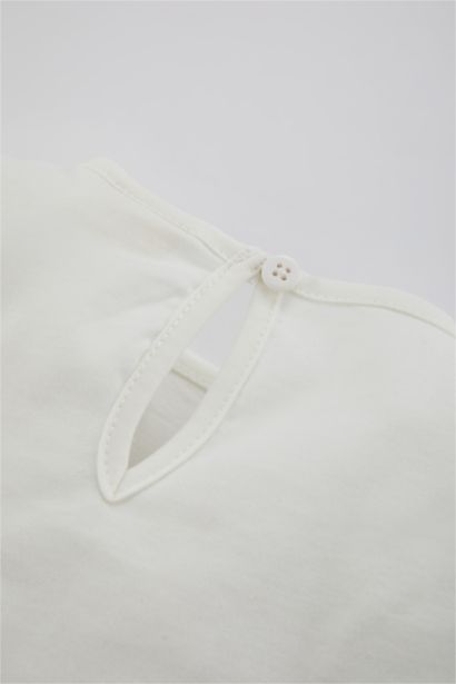 تيشيرت بناتي كم طويل قصة عادية برقبة مستديرة