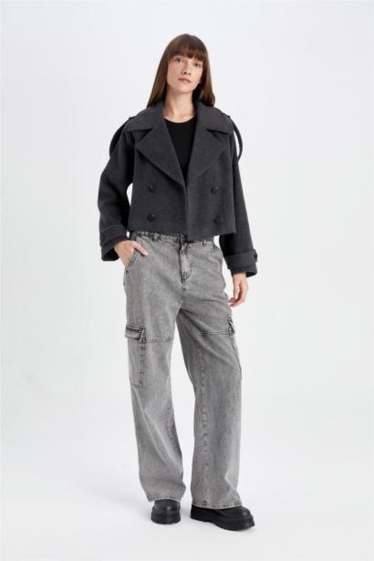 Manteau en cachemire imperméable à coupe régulière court et ceinturé