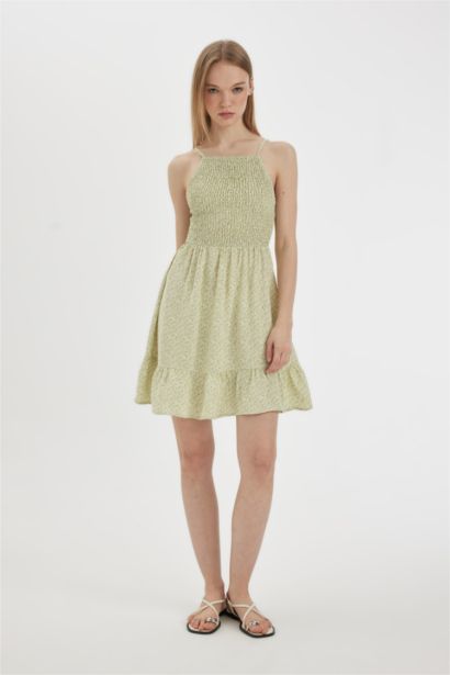 Halter Neck Floral Suspender Dress