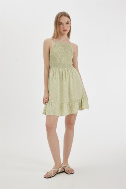 Halter Neck Floral Suspender Dress