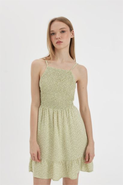 Halter Neck Floral Suspender Dress