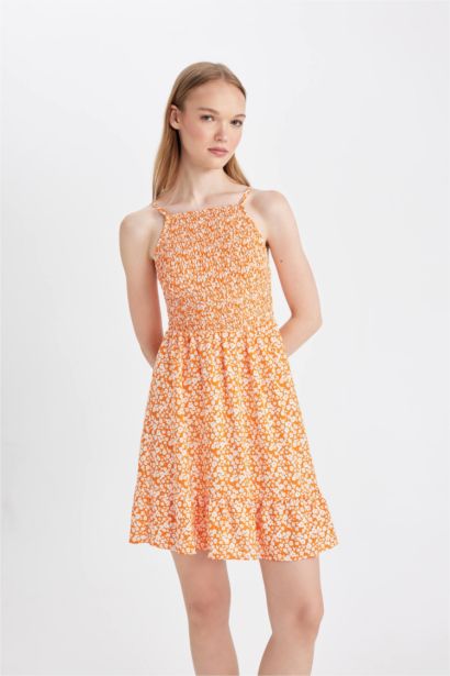 Halter Neck Floral Suspender Dress