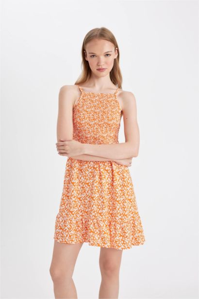 Halter Neck Floral Suspender Dress