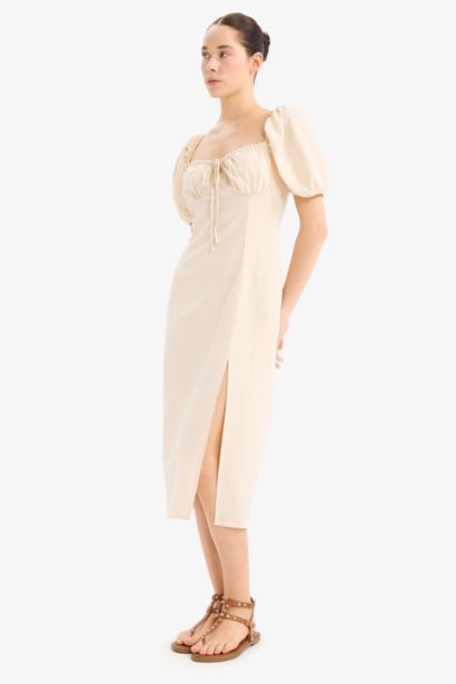 Heart Collar linen Midi Dress
